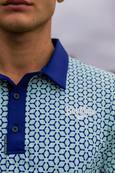 STUD - PREMIUM LIFESTYLE COLLECTION 2026 - BOOYAA GOLF SHIRT, light blue, collar, placket and chest close-up