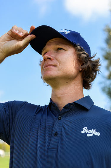 BooYaa Vintage Men's Golf Polo, Oxford Navy, 4-Way Stretch, Moisture-Wicking