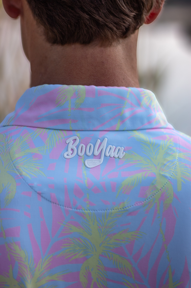 LULU - PREMIUM LIFESTYLE COLLECTION 2026 - BOOYAA SHIRT, pink and light blue, upper back logo close-up