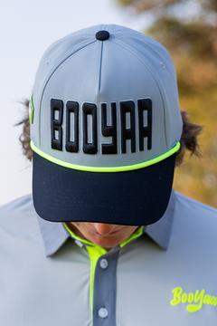 BooYaa Premium Golf Hat, Bold Gray Cap, Black Brim, Neon Lime Piping, Unisex