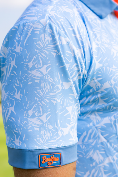 HAWAII - PREMIUM LIFESTYLE COLLECTION 2026 - BOOYAA GOLF SHIRT, light blue and white, sleeve detail