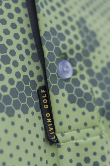 HONEYFLAGE - PREMIUM LIFESTYLE COLLECTION 2026 - BOOYAA GOLF SHIRT, light green and gray, placket and button close-up