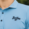 PINEHURST - VINTAGE COLLECTION - BOOYAA GOLF SHIRT, light blue, chest logo and placket close-up