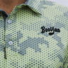 HONEYFLAGE - PREMIUM LIFESTYLE COLLECTION 2026 - BOOYAA GOLF SHIRT, light green and gray, collar and chest logo close-up