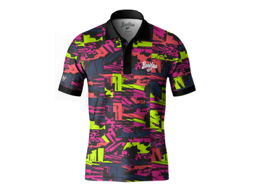 BooYaa Golfer - ALL SORTS, pink, lime and black golf shirt, straight front product view