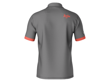 BooYaa Golfer - Grey Shine, gray golf shirt with coral trim, back product view