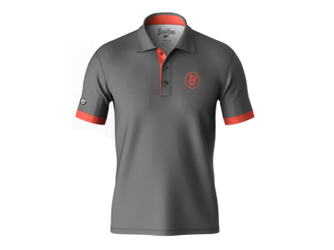 BooYaa Golfer - Grey Shine, gray golf shirt with coral trim, straight front product view
