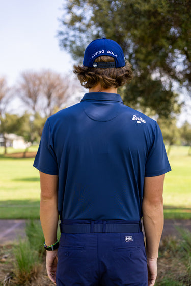 BooYaa Vintage Men's Golf Polo, Oxford Navy, 4-Way Stretch, Moisture-Wicking