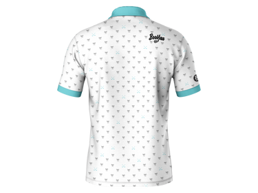 BooYaa Golfer - Palm Lakes, white and aqua golf shirt, back product view