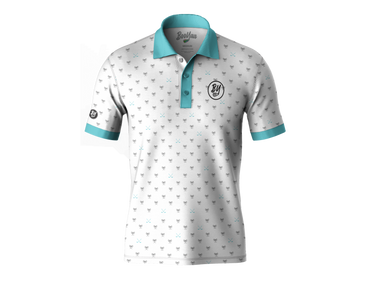 BooYaa Golfer - Palm Lakes, white and aqua golf shirt, straight front product view