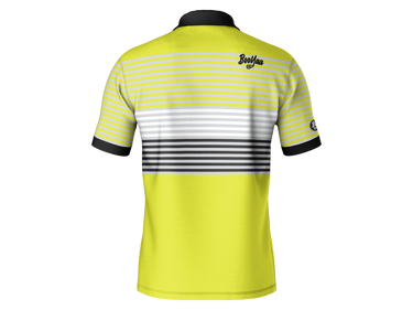 BooYaa Golfer - Yellow Stone, yellow, white and navy golf shirt, flat lay with khaki cap