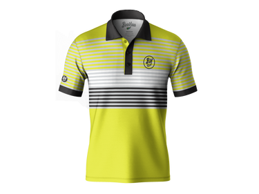 BooYaa Golfer - Yellow Stone, yellow, white and navy golf shirt, straight front product view